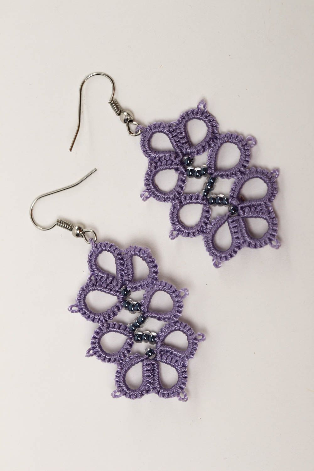 Beautiful handmade tatting earrings woven earrings textile earrings gift ideas photo 2