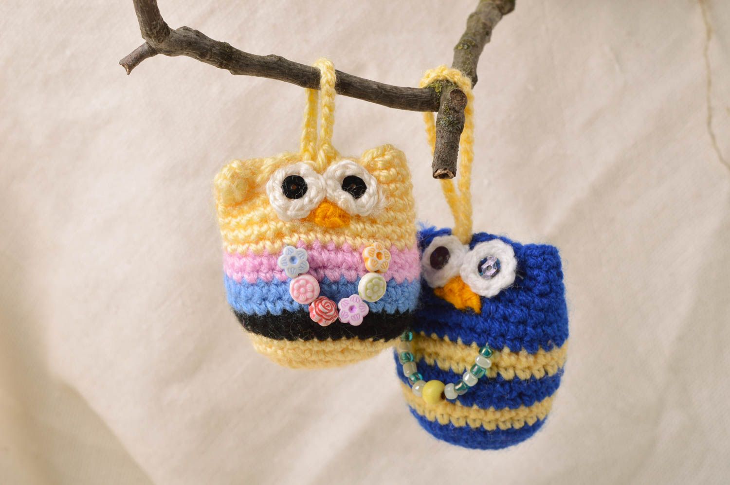 Beautiful cute soft interior pendant owl handmade crocheted toy with beads photo 1