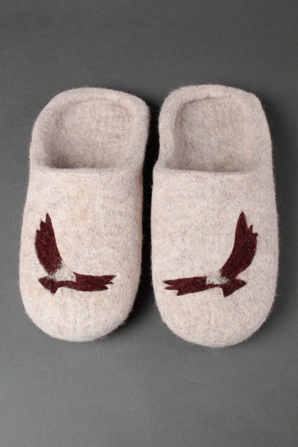 Handmade felted slippers men woolen slippers with eagles designer present  photo 3
