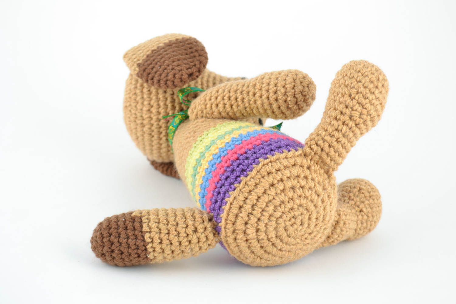Handmade designer small soft toy crocheted of semi wool and wool cute dog photo 4