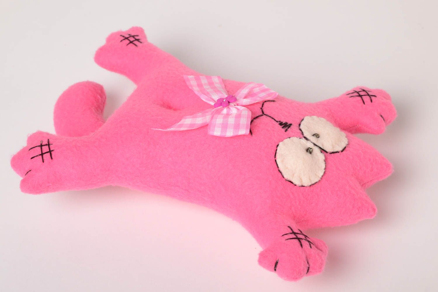 Jouet pour enfant fait main Décoration peluche chat rose Cadeau original photo 3