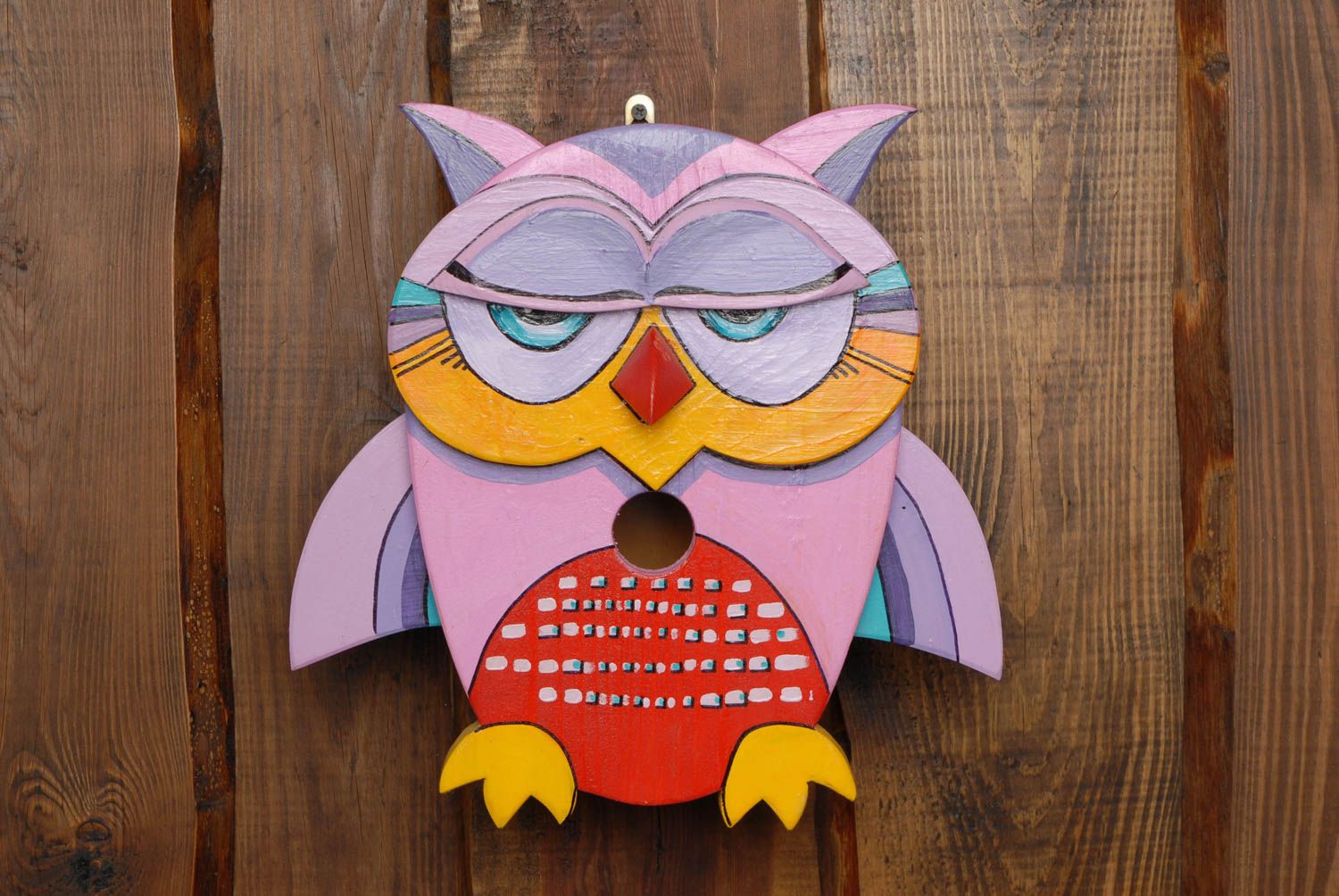 Painted soft wood birdhouse in the shape of owl photo 3