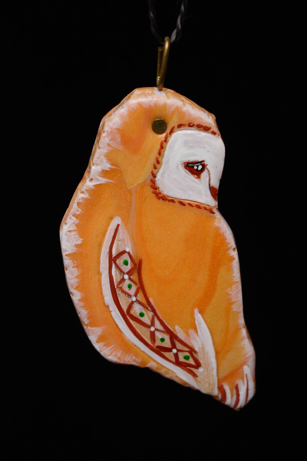 Painted polymer clay pendant Owl photo 1