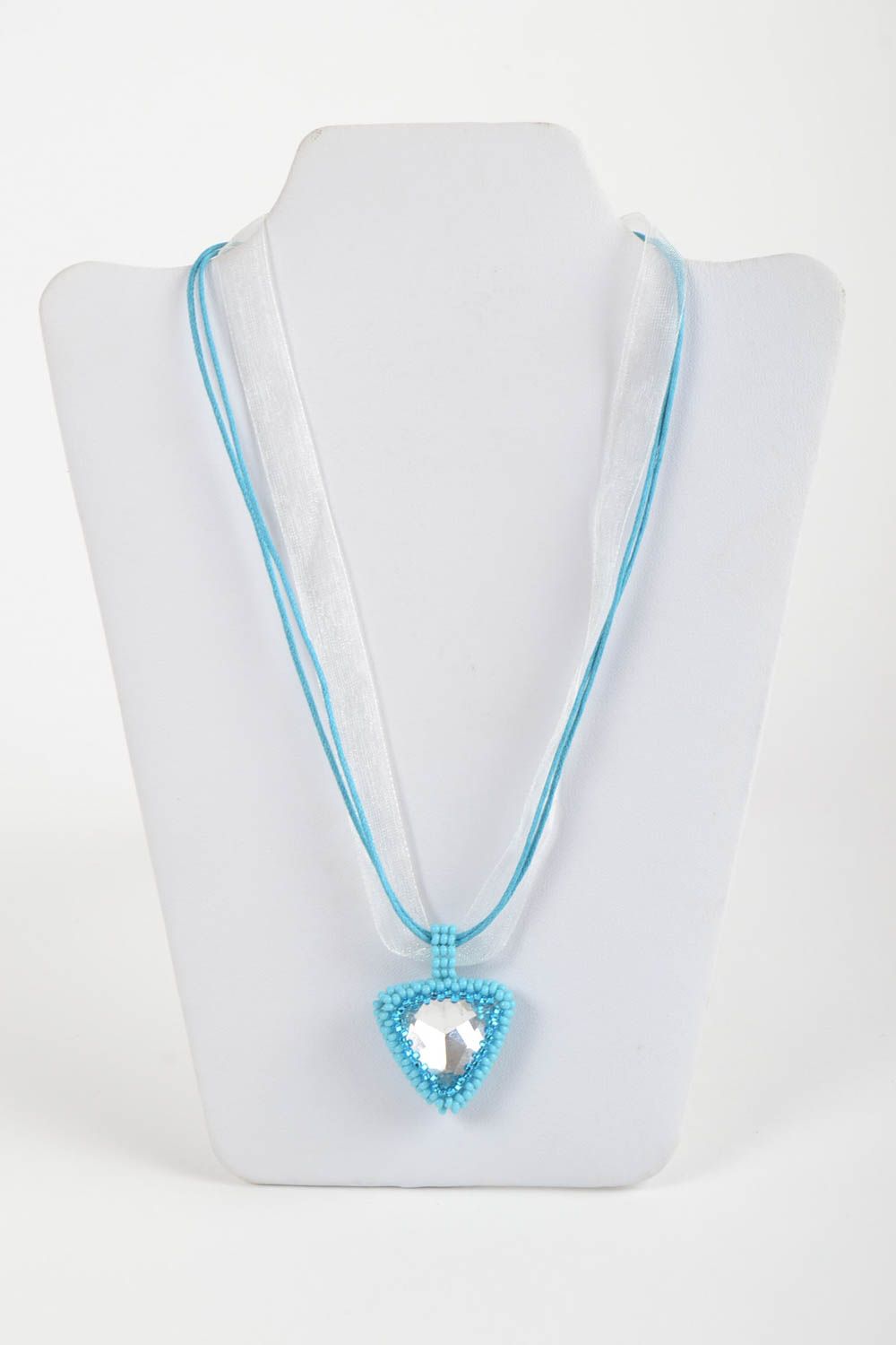 Handmade designer pendant stylish beaded accessory blue beautiful necklace photo 2