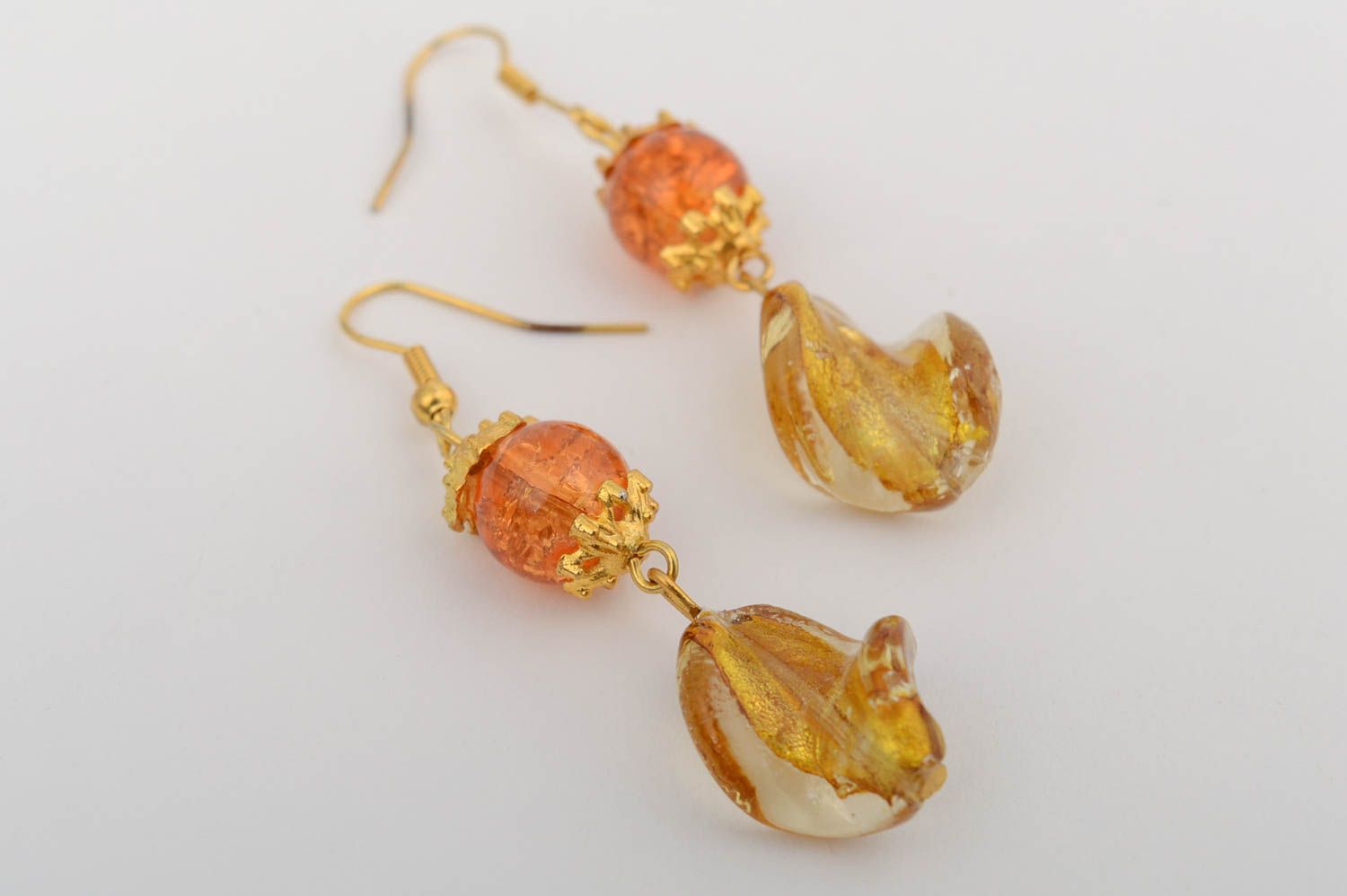 Boucles d'oreilles en verre de Venise pendantes faites main orange élégantes photo 2