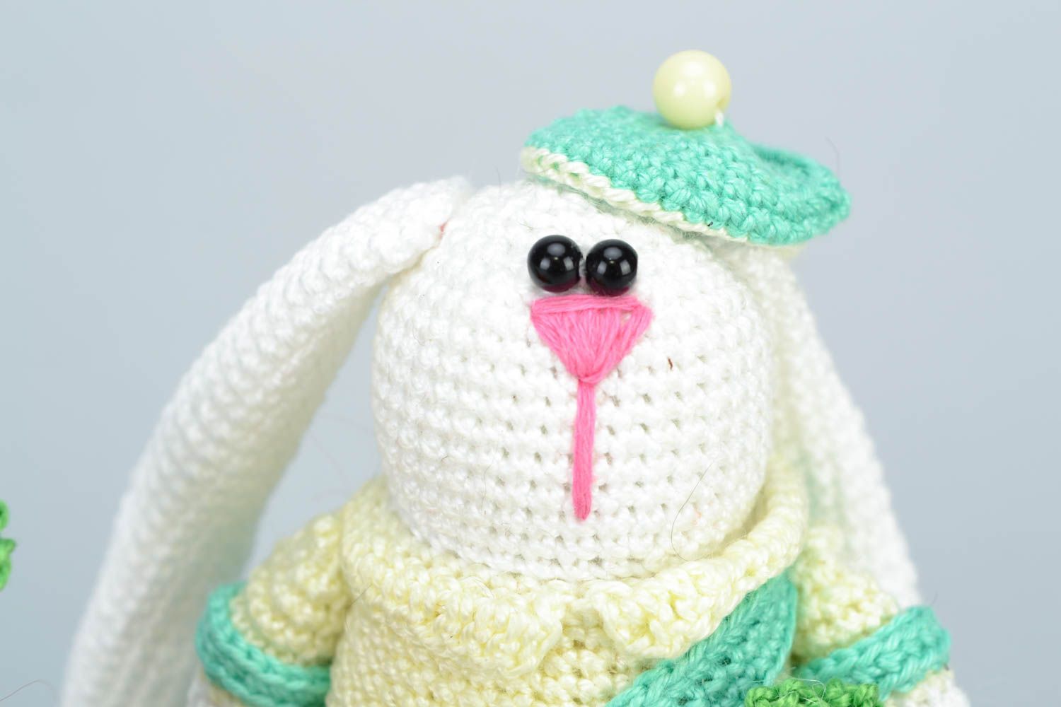 Unusual nice handmade crochet soft toy hare with carrot photo 4