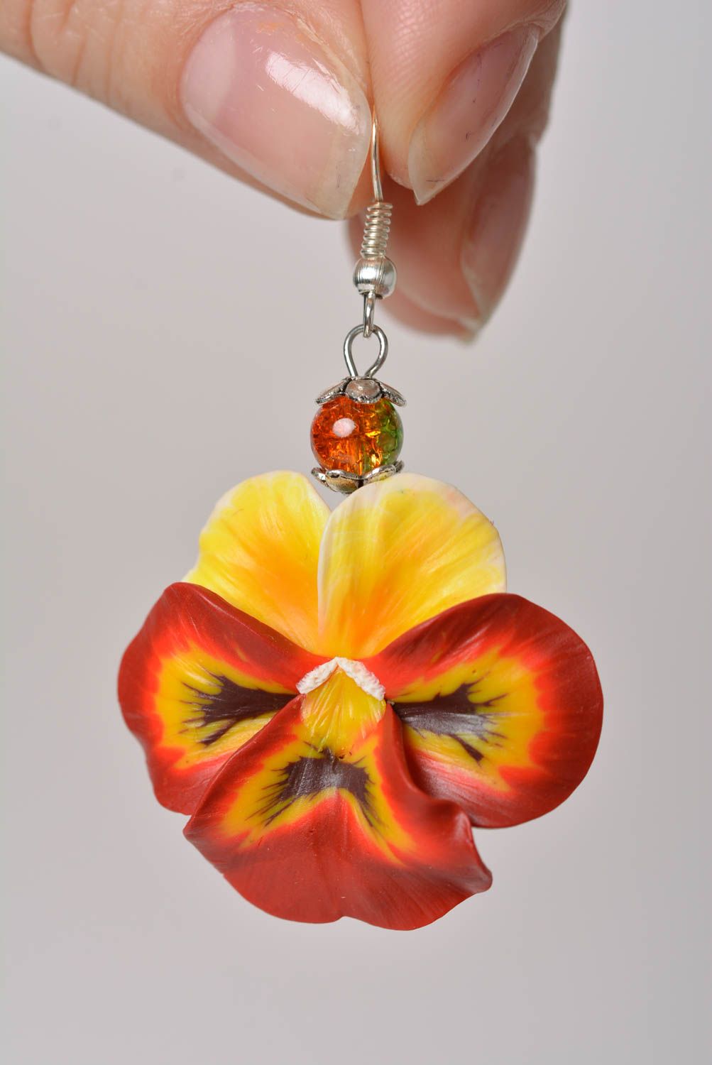 Handmade Blumen Ohrringe aus Polymerton schön originell klein für Damen foto 2
