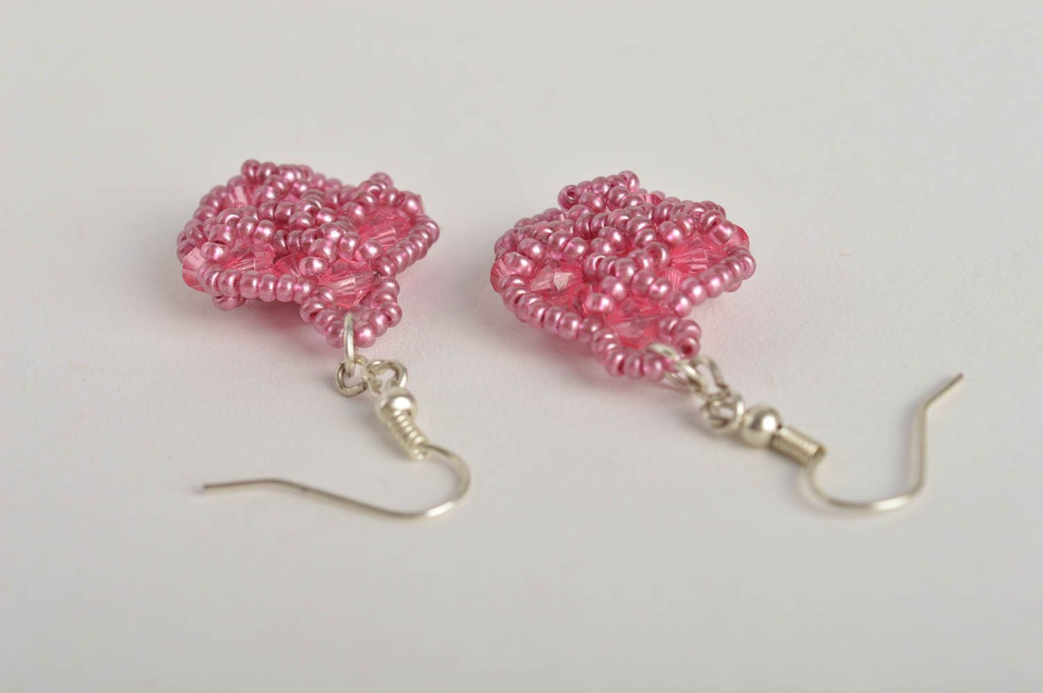Handmade designer beaded earrings unusual pink earrings elegant jewelry photo 4