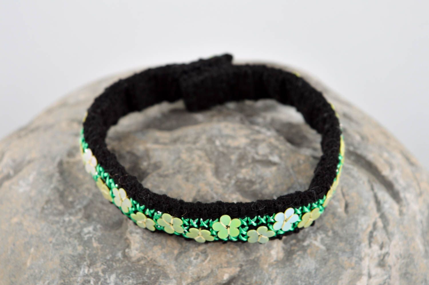 Handmade black bracelet embroidered jewelry textile wrist bracelet gift photo 1