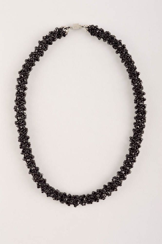 Parure collier bracelet Bijoux faits main noirs perles de rocaille Cadeau femme photo 3