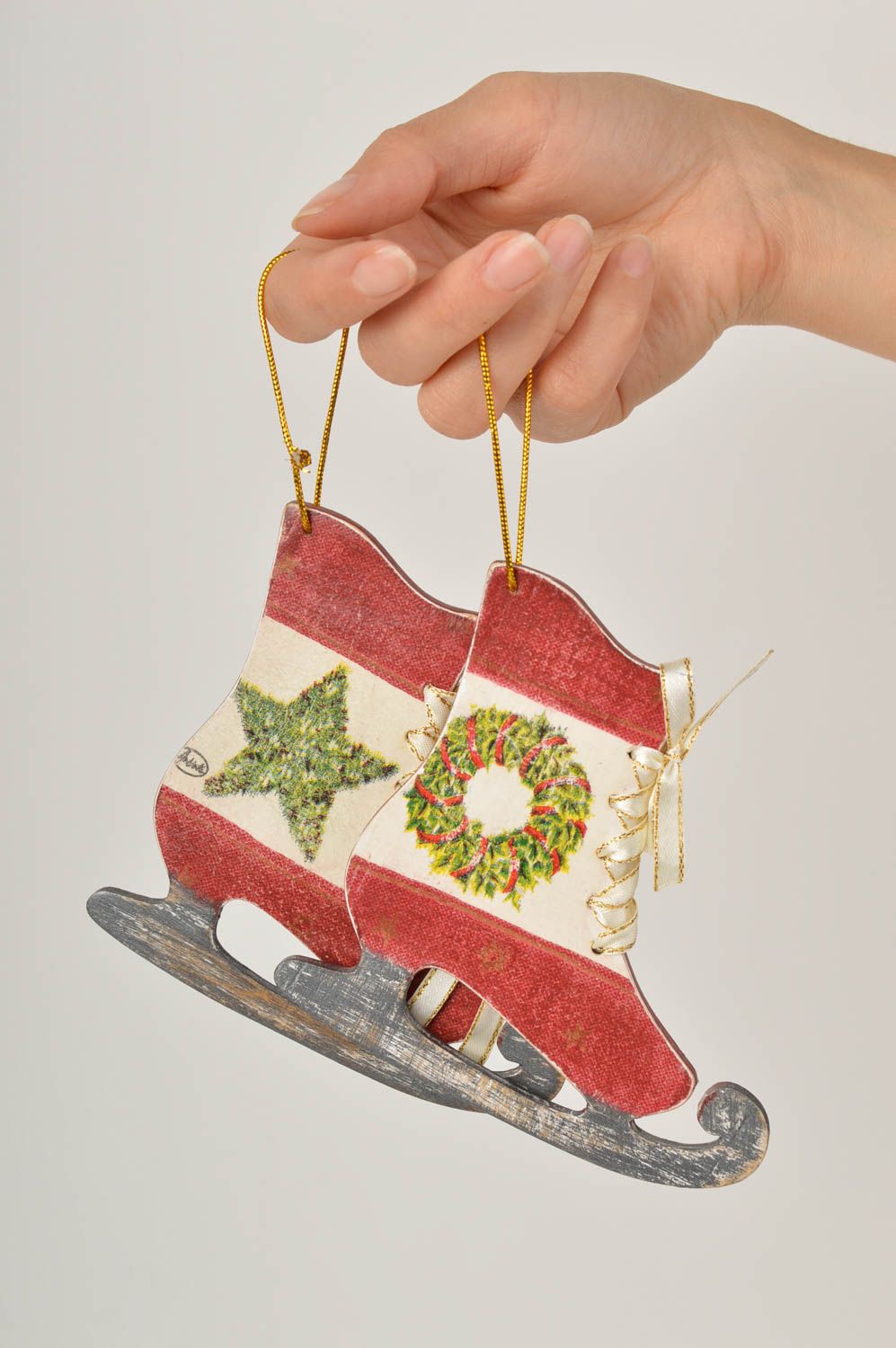 Adornos navideños hechos a mano colgantes de madera decoración de casa Patines  foto 5