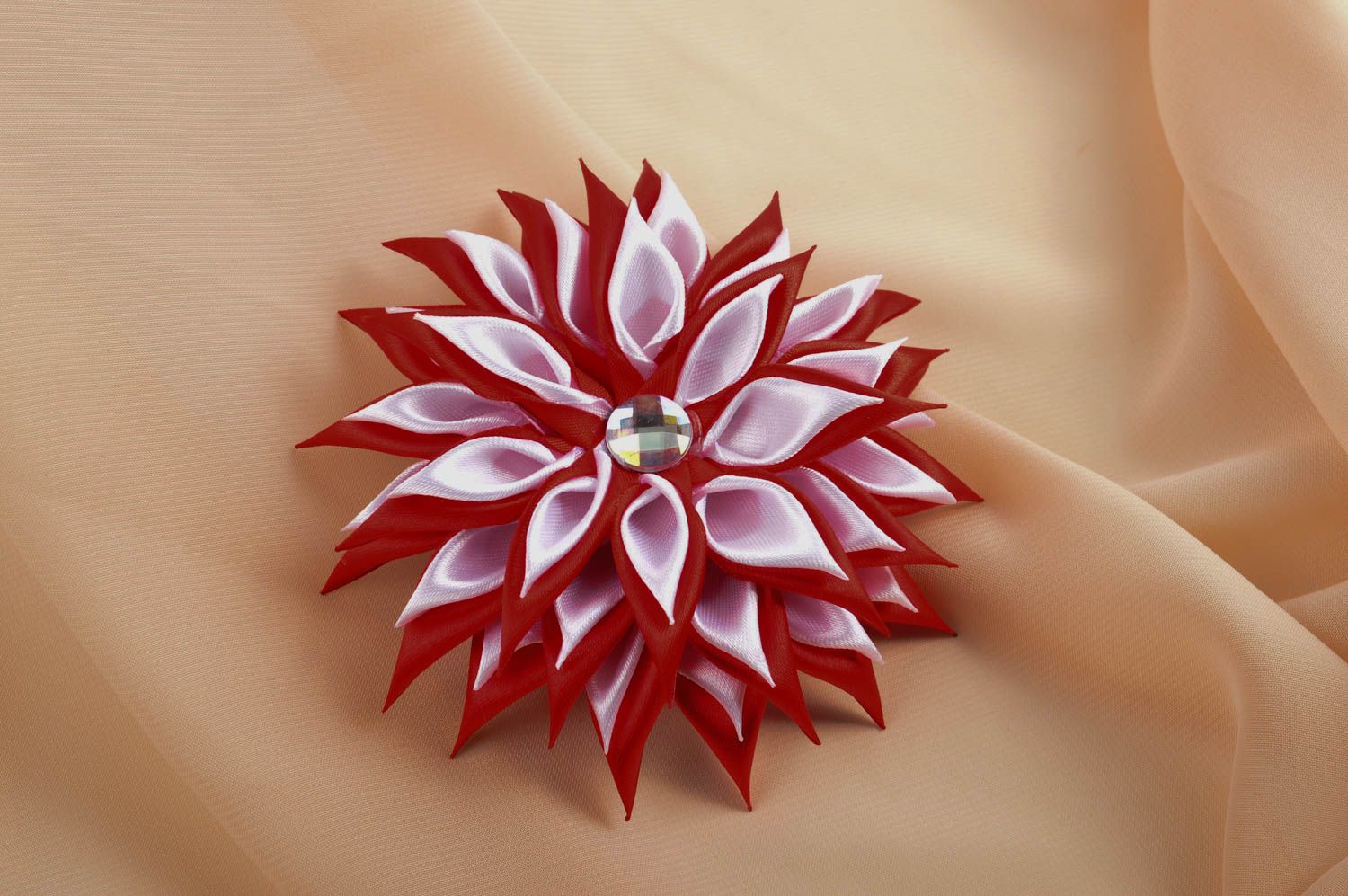 Red handmade flower scrunchie hair tie designer hair accessories small gifts photo 5