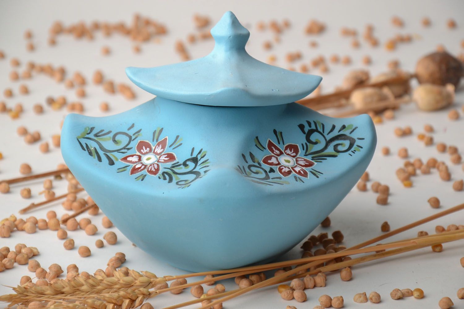 Beautiful blue ceramic sugar bowl photo 1