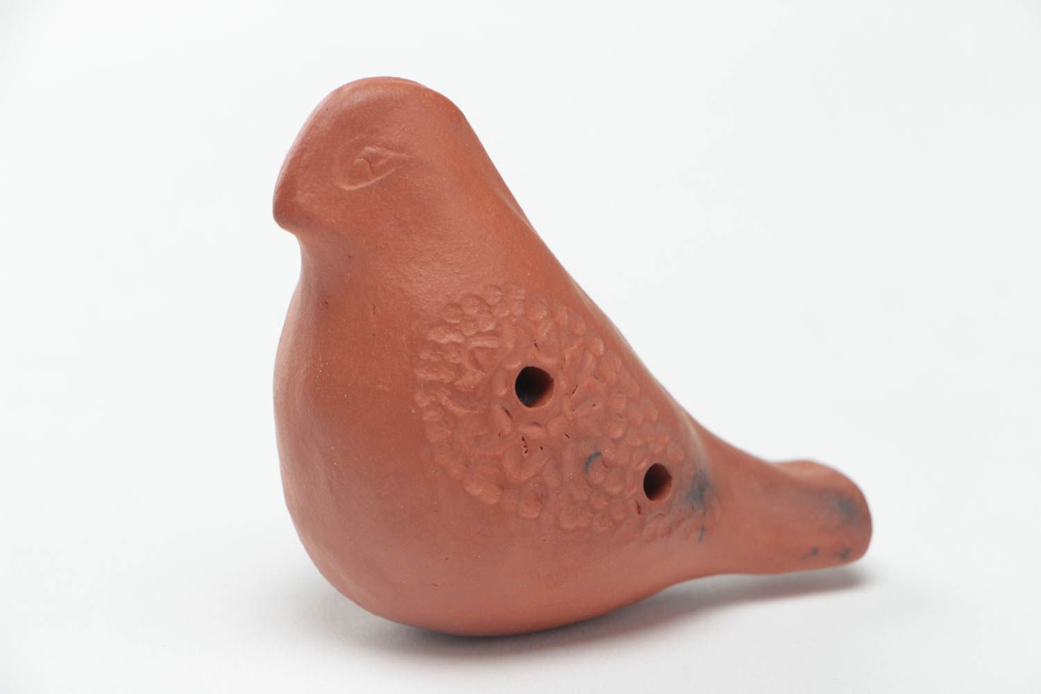Handmade decorative small brown ceramic ocarina in the shape of bird  photo 2