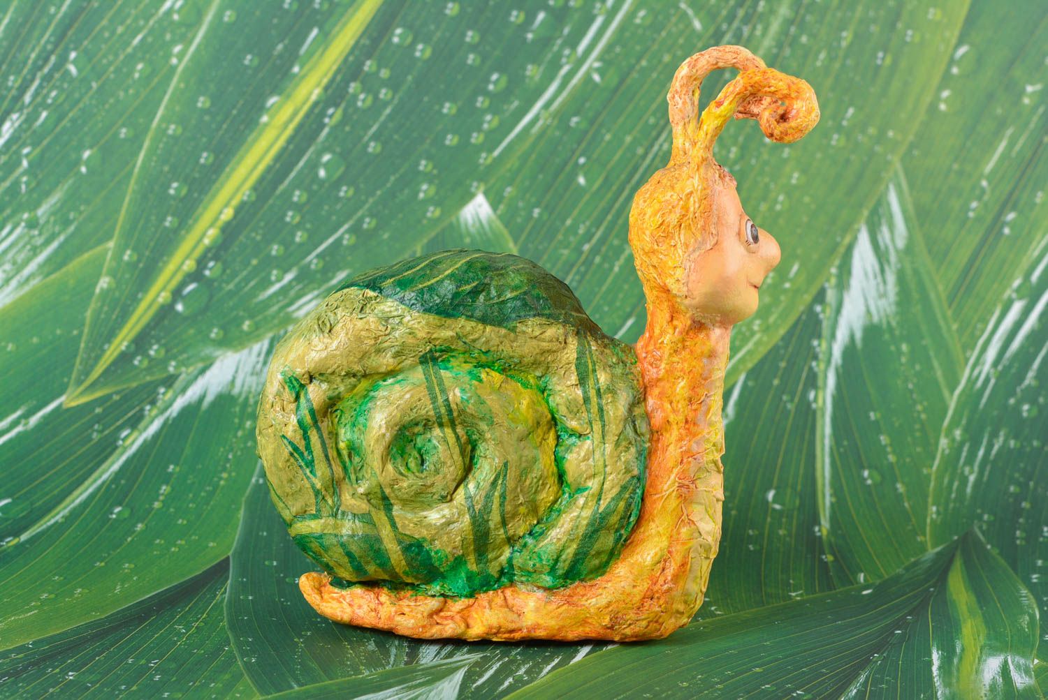 Unusual design handmade interior statuette of snail created of paper mache photo 3