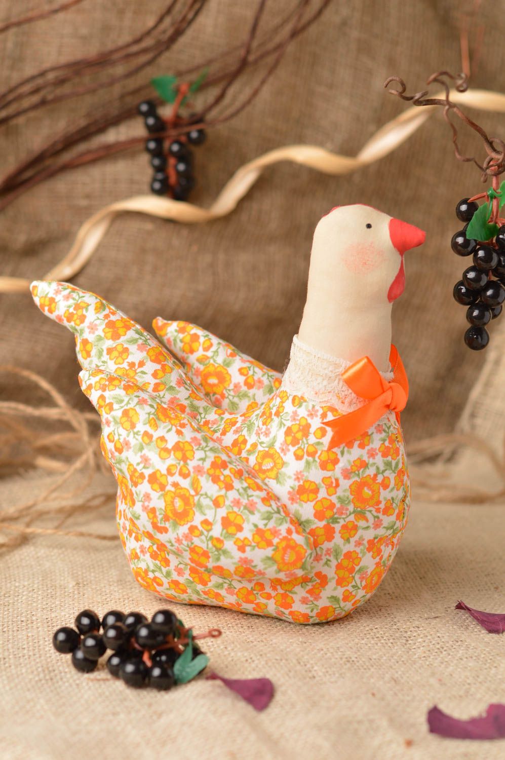 Handgemachtes Stoff Kuscheltier Huhn orange dekorativ für Interieur schön klein foto 1