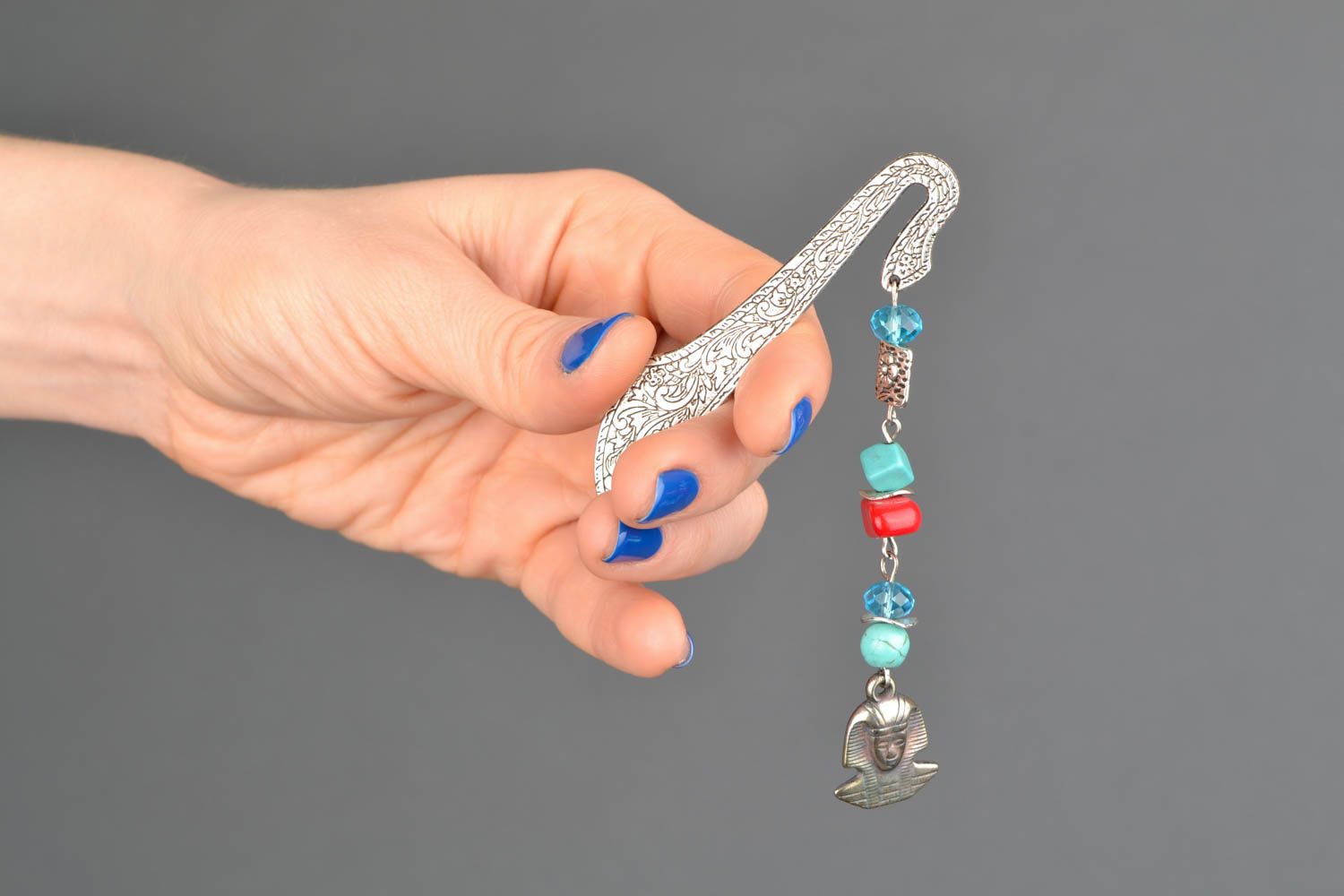 Metal bookmark with turquoise and coral photo 2