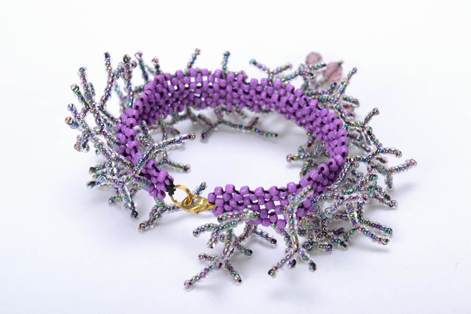 Bracelet en perles de rocaille Corail lilas fait main photo 4