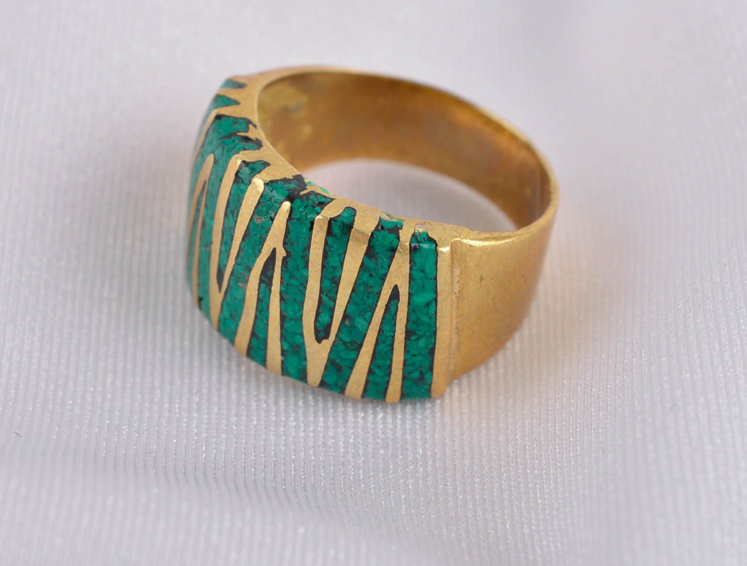 Зеленое кольцо ручной работы украшение из латуни с камнями модное кольцо широкое фото 1