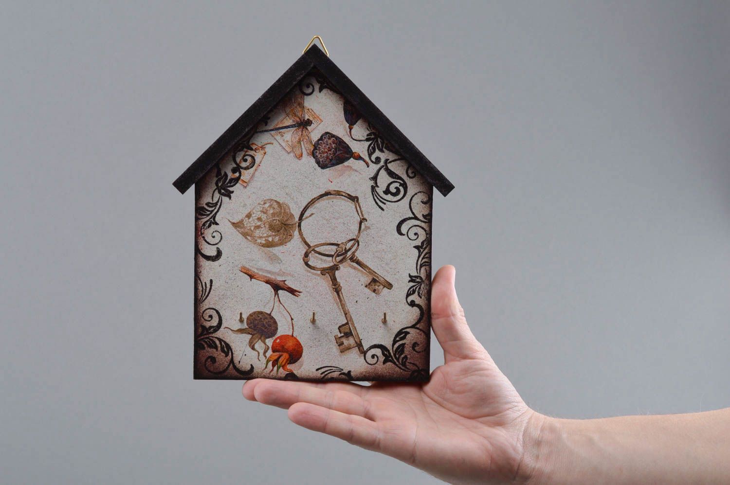 Handmade designer decorative colorful decoupage plywood wall key holder House photo 1