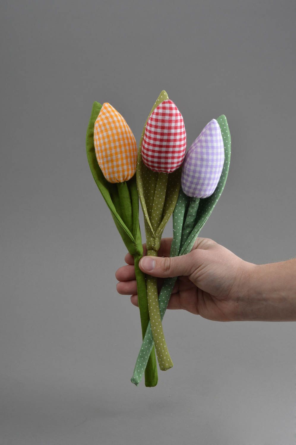 Handmade decorative soft fabric flower checkered red tulip interior soft toy photo 4