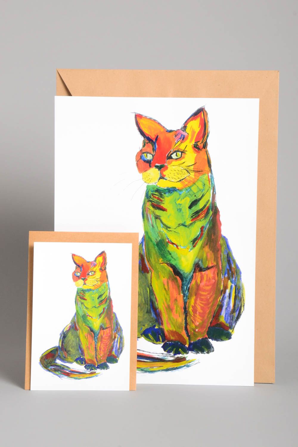 Tableau design Carte de voeux fait main avec chats multicolores Cadeau original photo 1