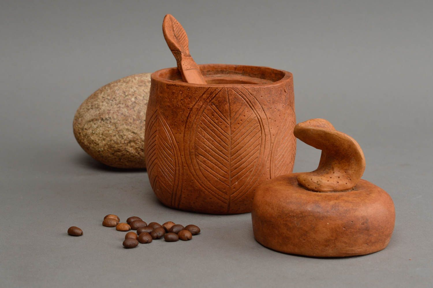 Beautiful handmade ceramic sugar bowl and teaspoon for gift designer tableware photo 1