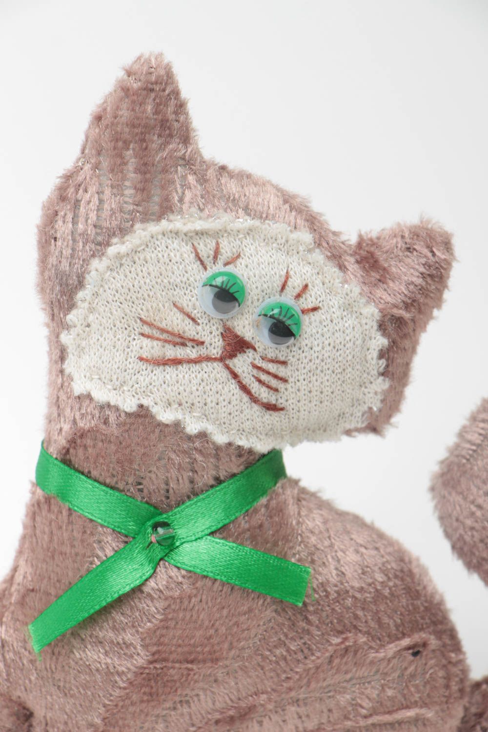 Woolen handmade toy in the form of cat soft textile present for children photo 3