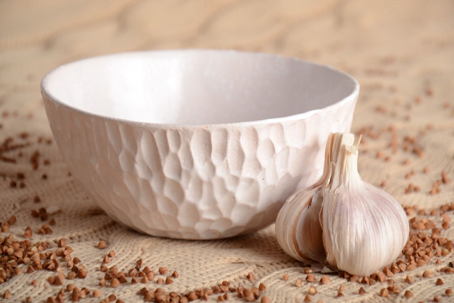 Handmade white clay bowl photo 1