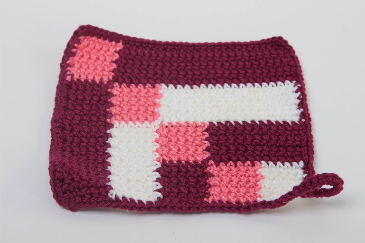 Manique au crochet faite main Accessoire cuisine carrée en coton Idée cadeau photo 5