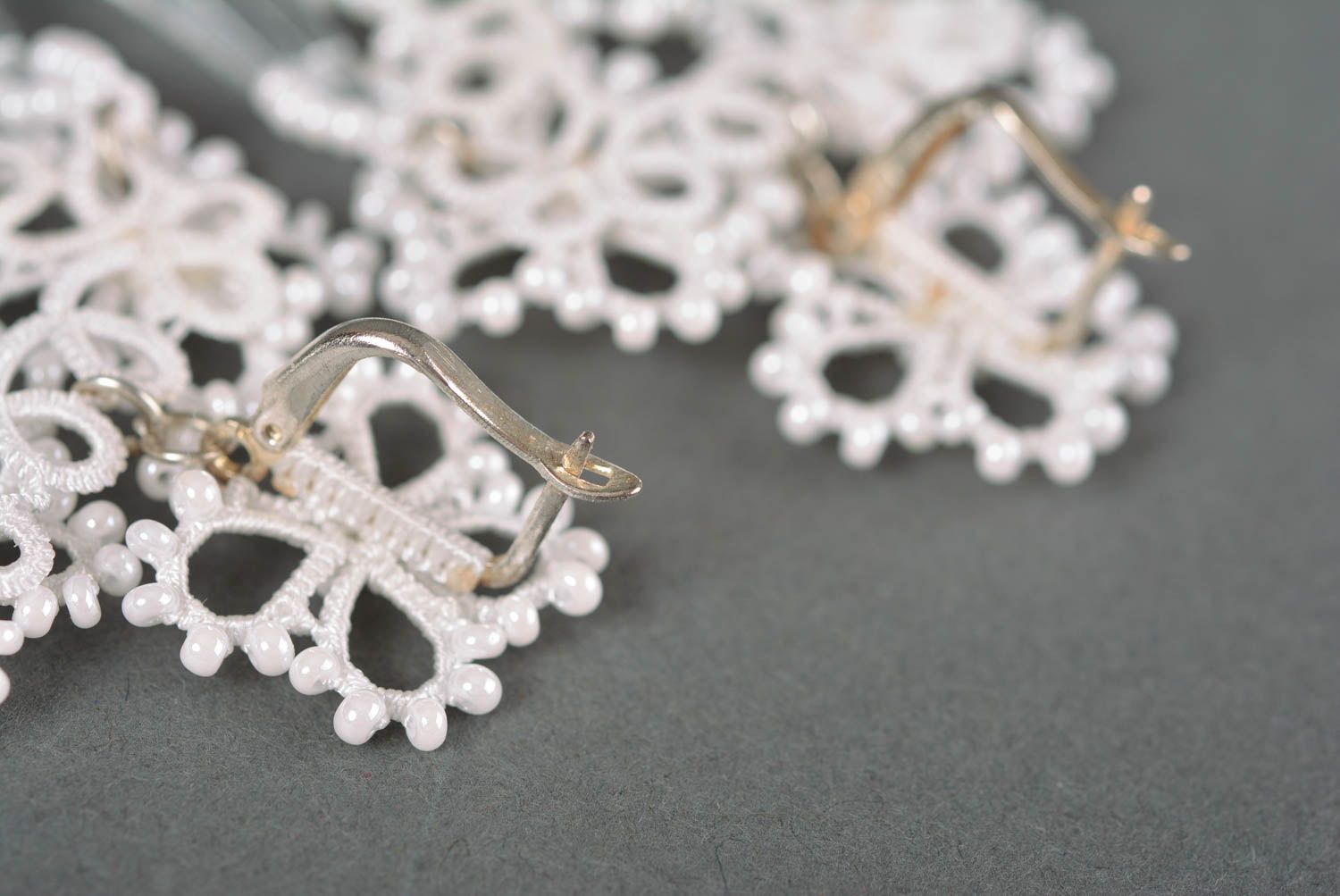 Dangling earrings handmade jewellery designer accessories tatting lace gift idea photo 5