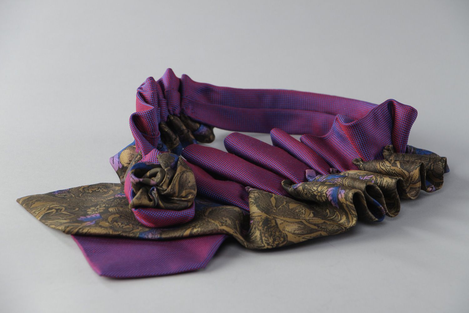 Handmade designer women's decorative fabric collar sewn of men's ties photo 3