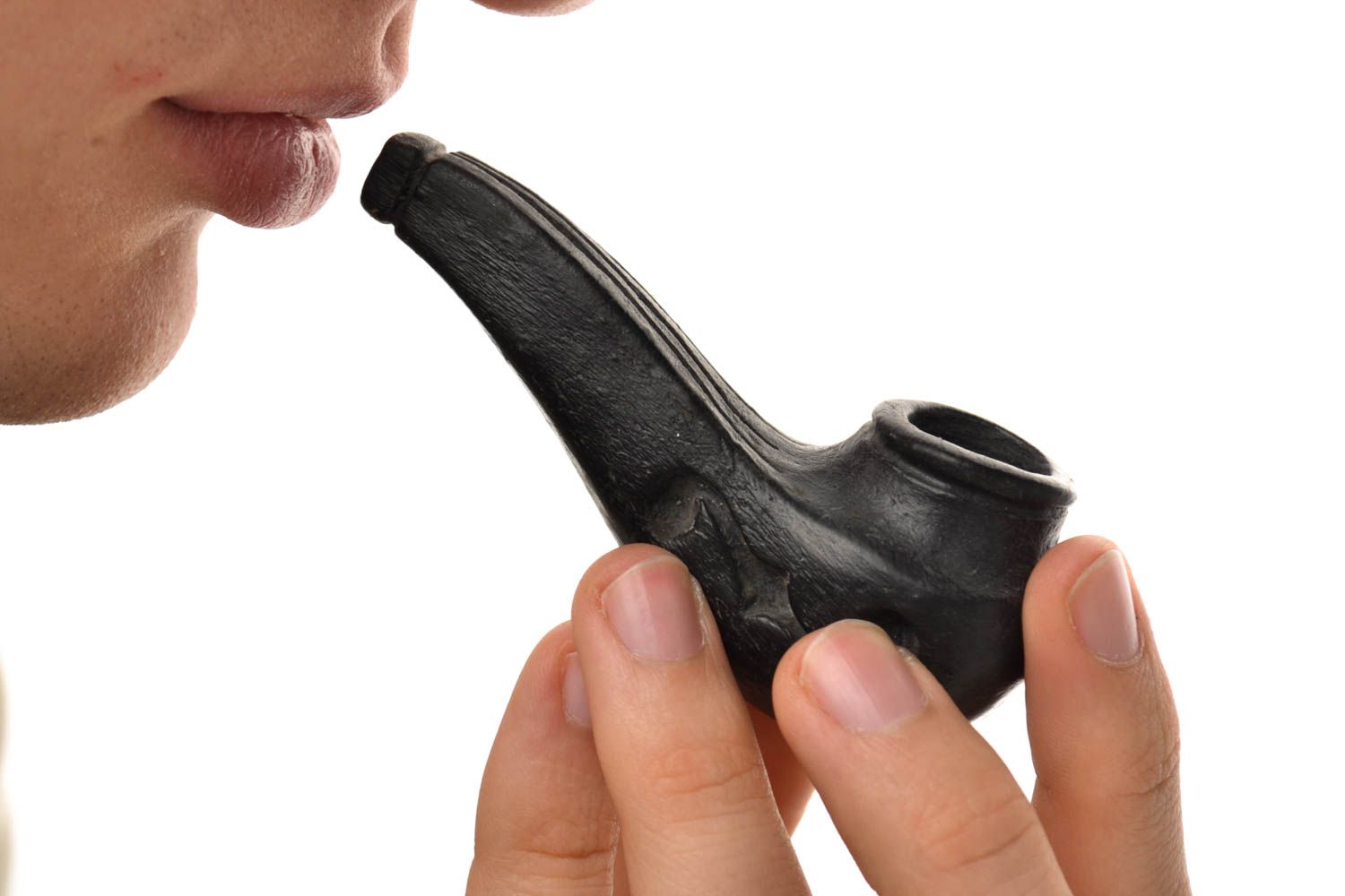 Handgefertigt Ton Pfeife Accessoires für Männer Tabak Pfeife in Schwarz foto 1