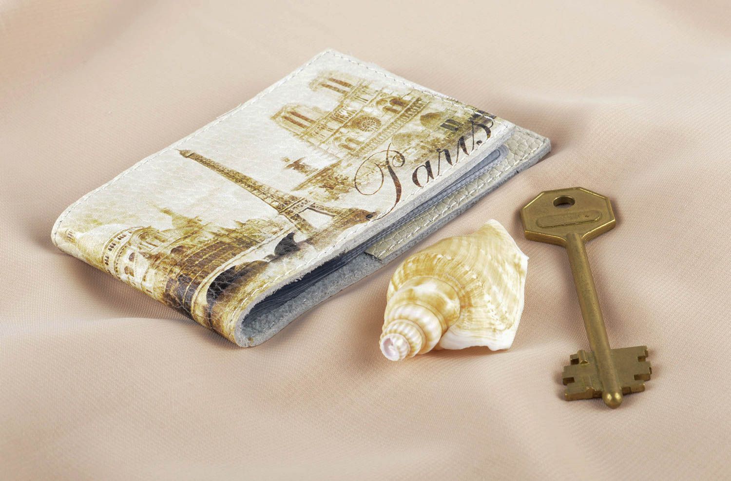 Porte-cartes de visite de cuir fait main original Cadeau pour femme Paris photo 5