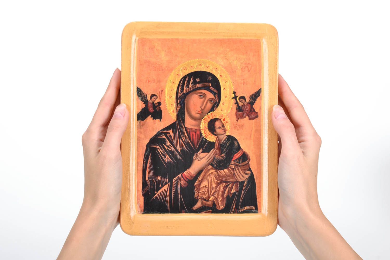 Icon reproduction on the wooden base Our Lady of Perpetual Help photo 3