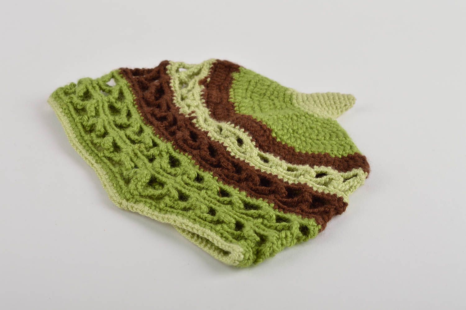 Bonnet tricot Chapeau fait main ajouré vert de fils de coton Vêtement femme photo 4