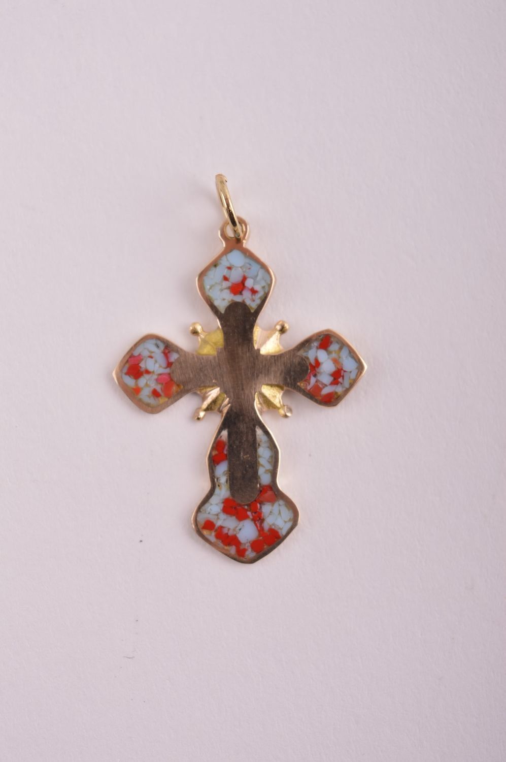 Крестик с камнями handmade подвеска на шею украшение из латуни женский крест фото 2