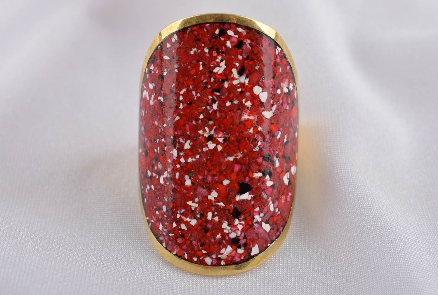 Кольцо ручной работы украшение из латуни модное кольцо красное большое фото 1