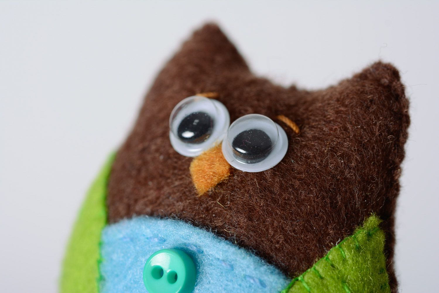 Handmade beautiful funny keychain made of a felt pretty brown owl present for children photo 2