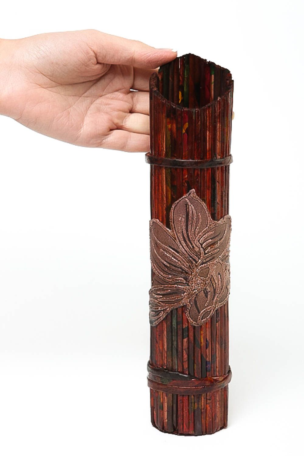 11 inches paper tubes handmade decorative vase in cherry color for dry flowers 0,15 lb photo 5