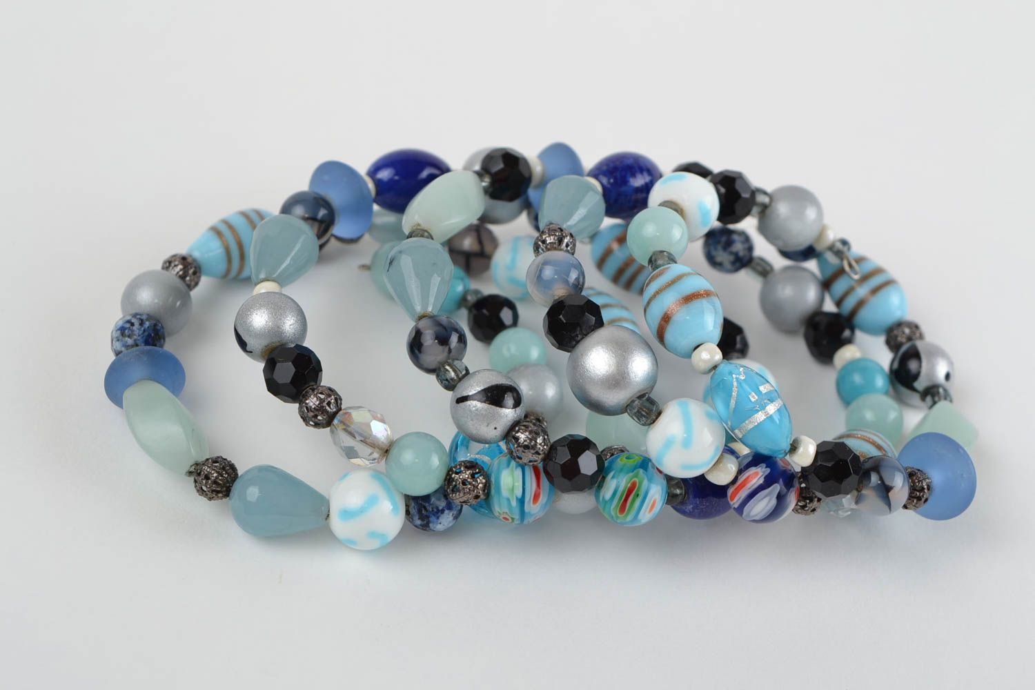 Designer multi row blue and black agate bead wrist bracelet for women  photo 4