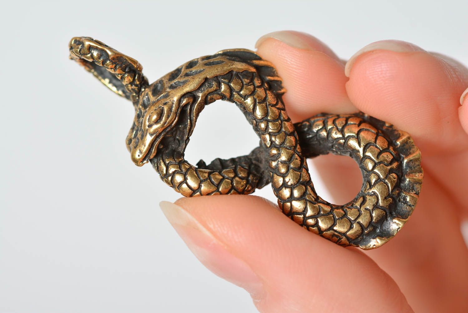 Beautiful handmade designer bronze neck pendant in the shape of snake Infinity photo 5