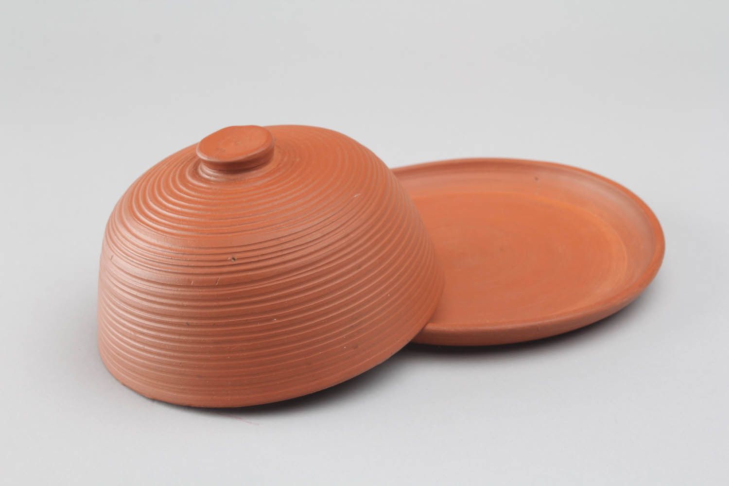 Manteigueira de argila feita à mão com tampa louça de cerâmica decorativa artesanal foto 4
