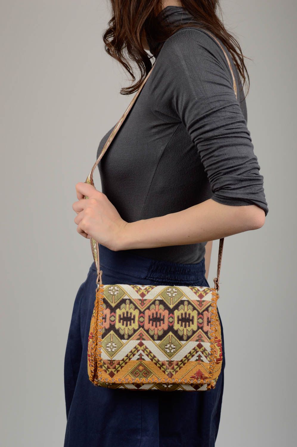 Handmade fabric shoulder bag  ethnic accessory unusual present stylish bag photo 2