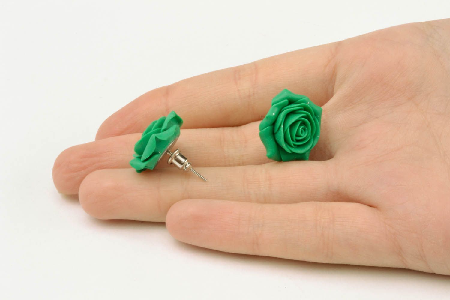 Stud earrings Green Roses photo 2