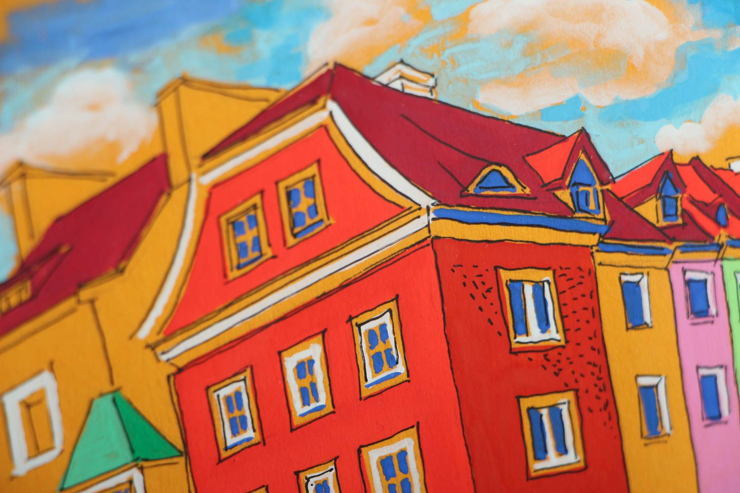 Peinture moderne avec paysage de ville Poznań faite main de couleurs vives photo 2