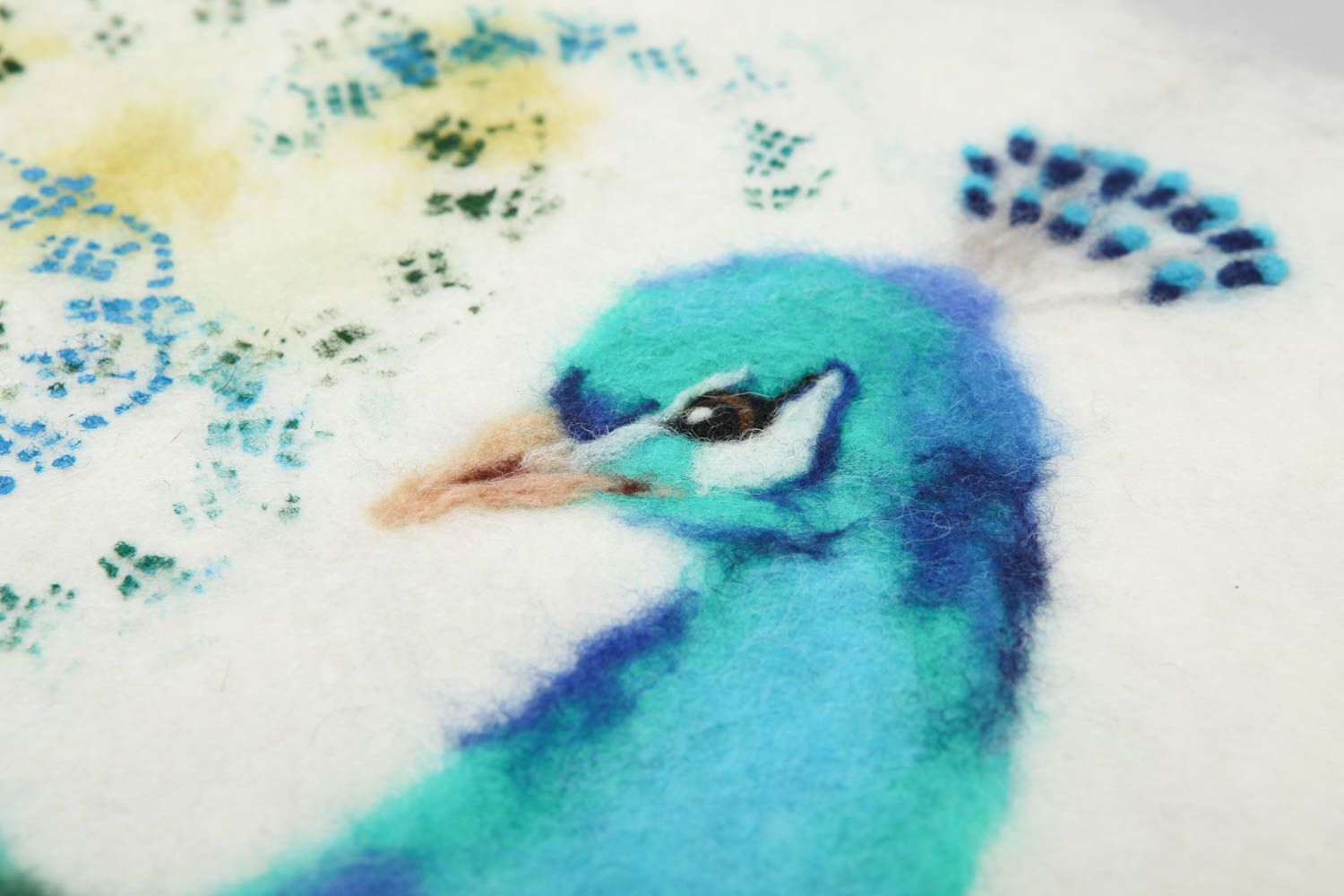 Interior stylish picture Peacock made of wool using the technique of wet felting photo 3