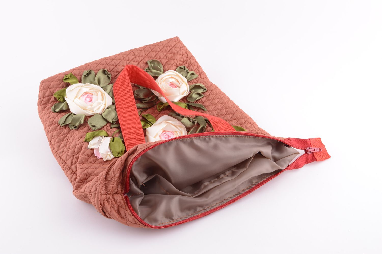 Shoulder bag unusual handmade textile ladys bag with embroidered flowers photo 4