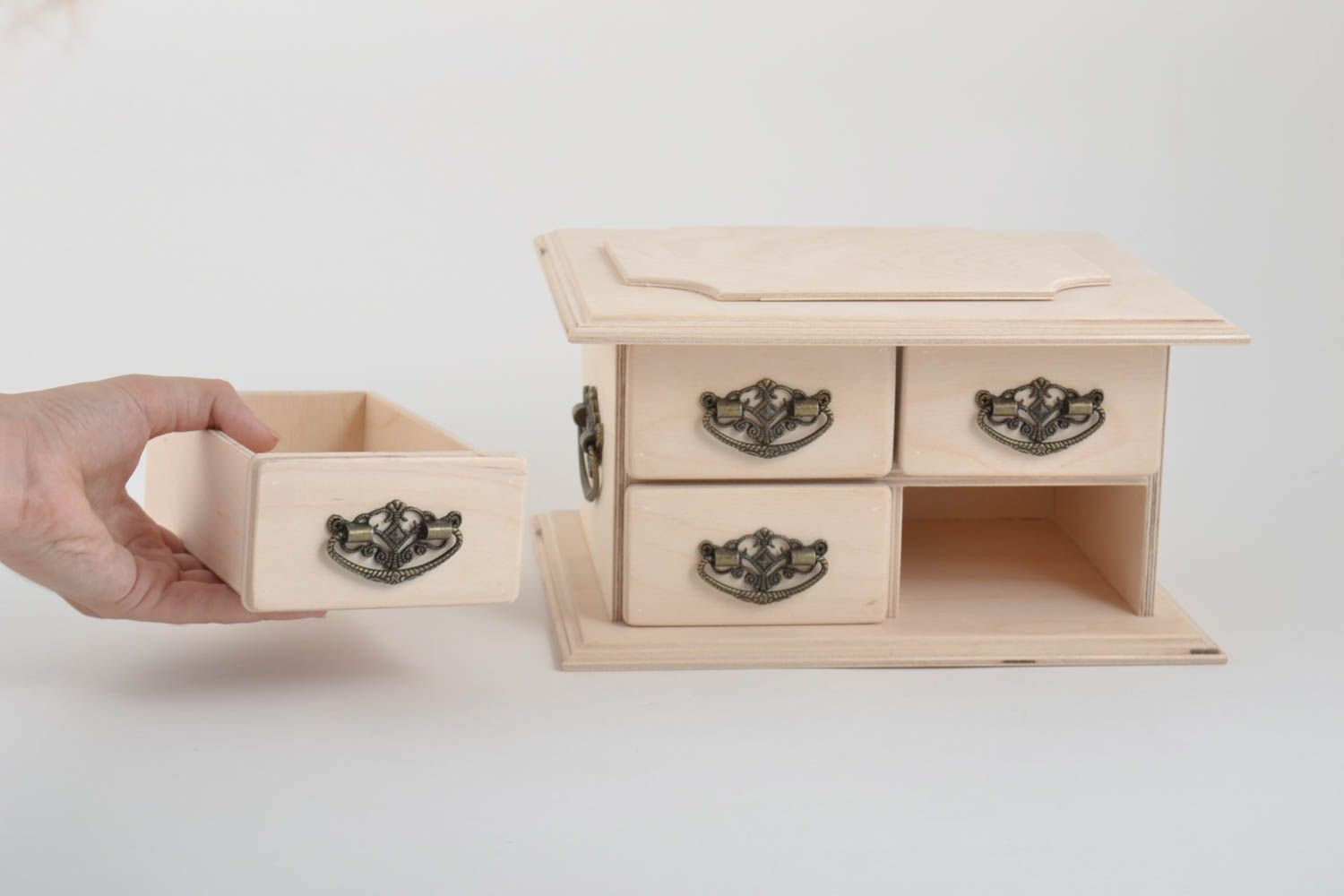 Boite avec tiroirs Commode miniature fait main en bois brut Boîte à décorer photo 3