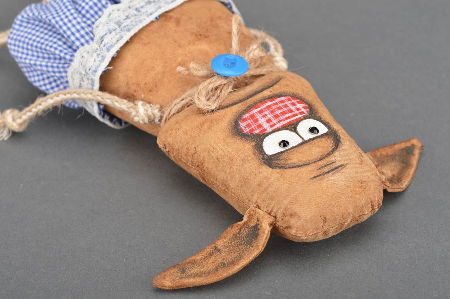 Âne en tissu fait main marron en coton décoration originale jouet pour enfant photo 2